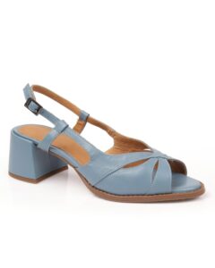 Sandália peep toe azul em couro com salto bloco, ZPZ Shoes